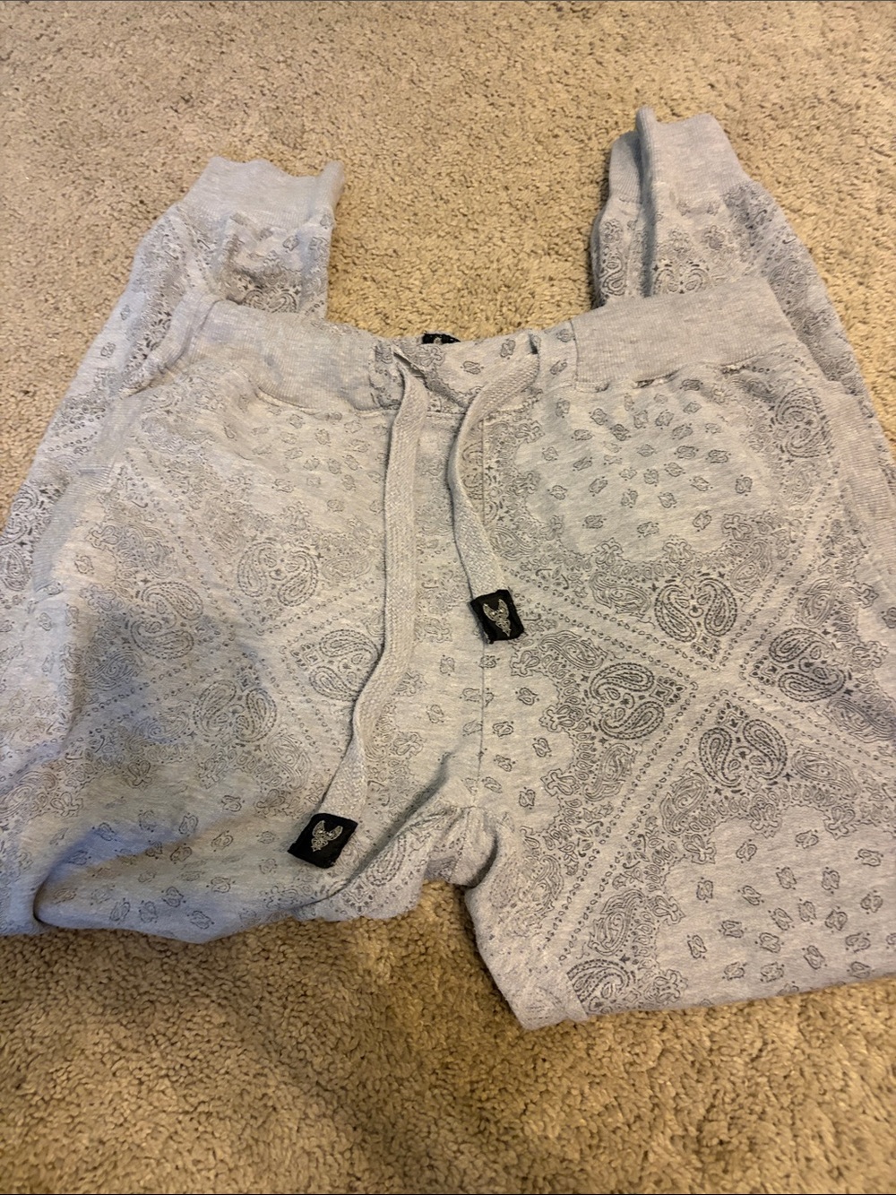 Light Gray Paisley-Print Drawstring Joggers